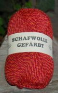 Schafswolle rot - bunt - 3 fädrig 100g